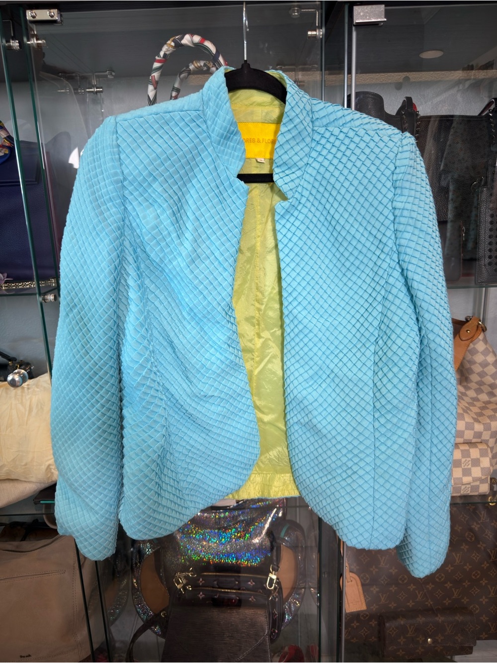 Flores & Flores Light Blue Quilted Women's Jacket with Lime Lining